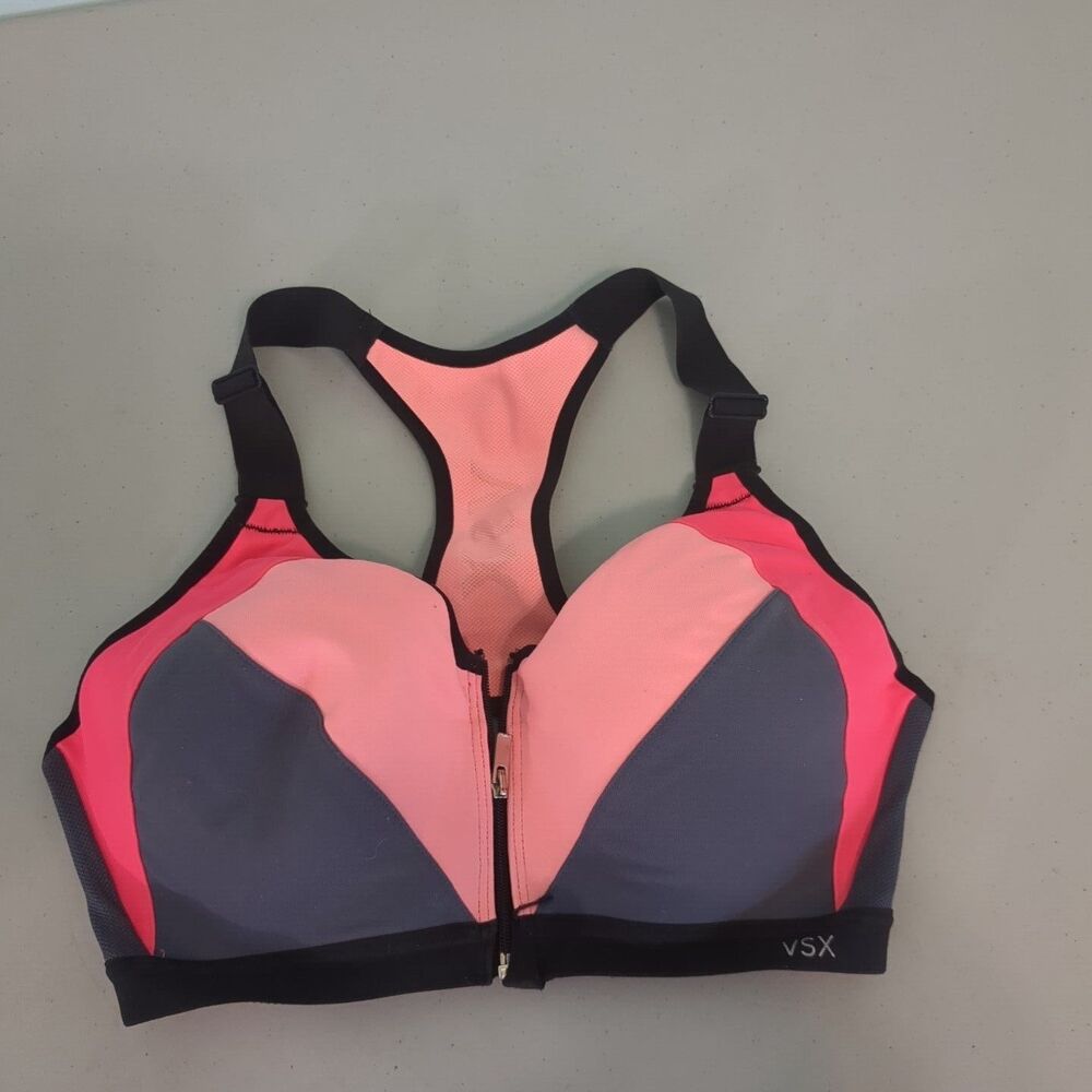 Victoria Secret Sport Knockout Front Close Sports Bra 34d Grey Black Pink